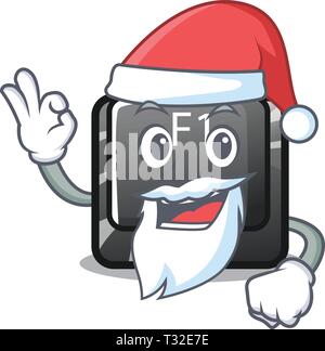 Santa cartoon f1 button installed on keyboard Stock Vector