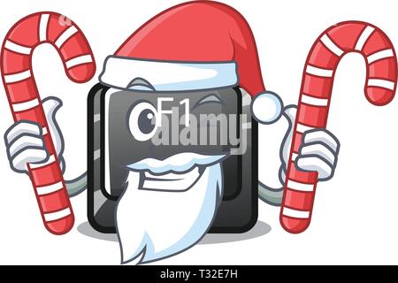 Santa with candy cartoon f1 button installed on keyboard Stock Vector