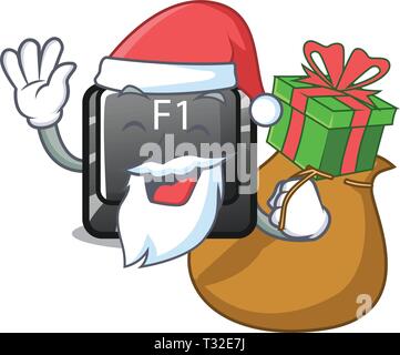Santa with gift cartoon f1 button installed on keyboard Stock Vector