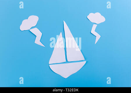 Airplane accident. plane in storm. paper cut Stock Photo