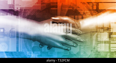 Virtual Hand Shake and Digital Agreement Tech Concept Stock Photo