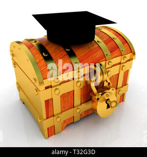 Chest and graduation hat. 3d render Stock Photo - Alamy