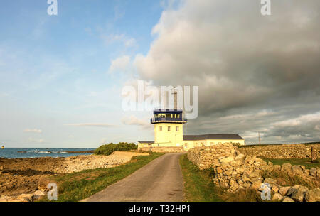 Auderville, Normandy, France - August 27, 2018: The semaphore and the Pointe de la Hague , Normandy France Stock Photo