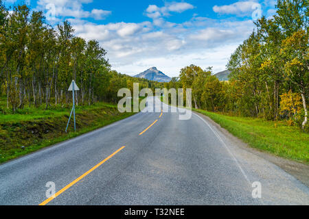 Empty road on Kvaloya island,Troms count, Norway Stock Photo