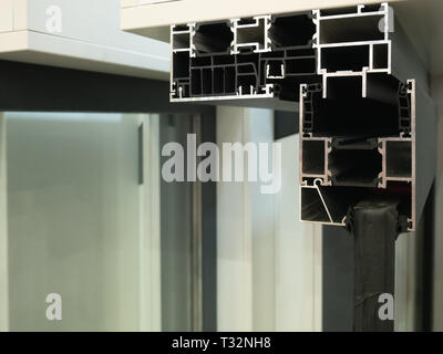 aluminum window frame cut in a half showing contemporary engineering technologies Stock Photo