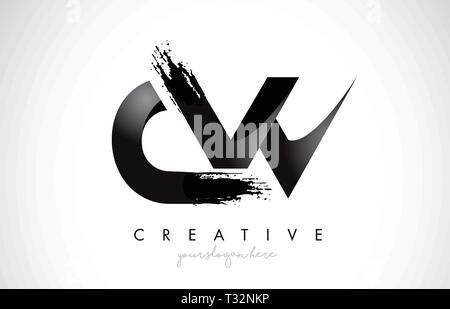 CW Letter Design with Brush Stroke and Modern 3D Look Vector ...