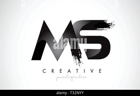 MS Brush Stroke Letter Logo Design. Black Paint Logo Leters Icon with ...