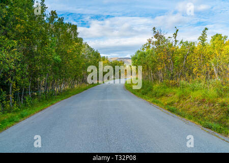 Empty road on Hakoya - a 3.69-square-kilometre island located between the islands Kvaloya and Tromsoya in Troms county, Norway Stock Photo