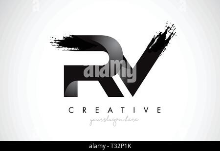 RV Letter Design with Brush Stroke and Modern 3D Look Vector ...