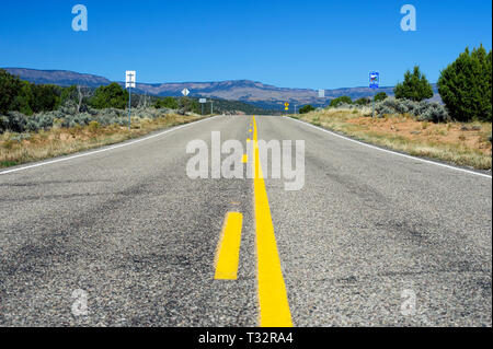 Empty two lane road: Scenic Byway 12, Utah, USA. Stock Photo