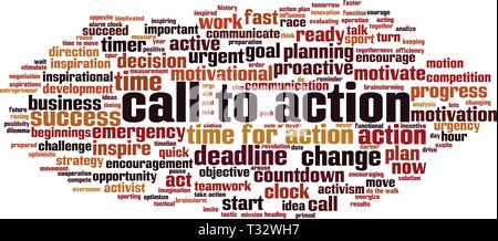 Call to action word cloud concept. Collage made of words about call to action. Vector illustration Stock Vector