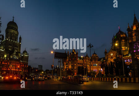 04-Nov-2017-Municipal Corporation Building, 1893 and Victoria Terminus now known as Chhatrapati Shivaji Maharaj Terminus a UNESCO world heritage site- Stock Photo