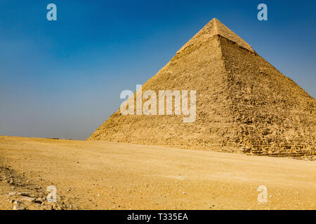 A view of the Great Pyramid on the Giza Plateau in Egypt Stock Photo