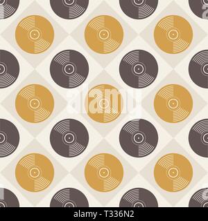 Vinyl records seamless pattern. Music endless background. Creative style. Retro colors. Design for wallpaper, wrapping, fabric, textile, clothing, web Stock Vector