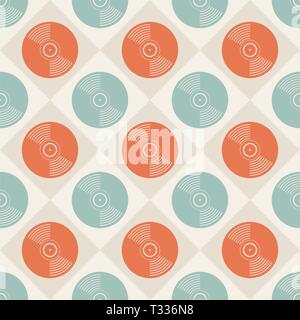 Vinyl records seamless pattern. Music endless background. Creative style. Retro colors. Design for wallpaper, wrapping, fabric, textile, clothing, web Stock Vector