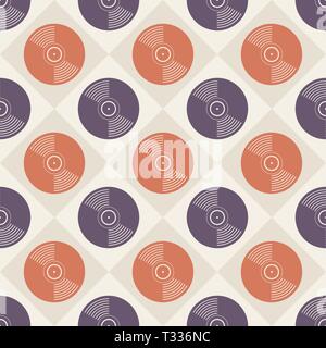Vinyl records seamless pattern. Music endless background. Creative style. Retro colors. Design for wallpaper, wrapping, fabric, textile, clothing, web Stock Vector