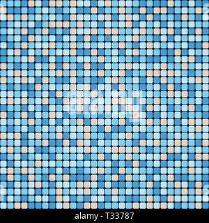 Vector seamless pattern of small smooth squares. Blue and beige ceramic tile mosaic. Minimalistic graphic print. Flat design. Vector color background. Stock Vector