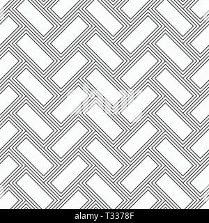 Herringbone parquet seamless pattern. Outline vintage wooden floor. Repeating geometric tiles. Monochrome vector background. Stock Vector