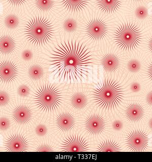 Abstract seamless pattern. Repeating twisted elements. Fantastic star flowers. Stylized flowers. Warm colors. Texture for web, print, wallpaper. Stock Vector