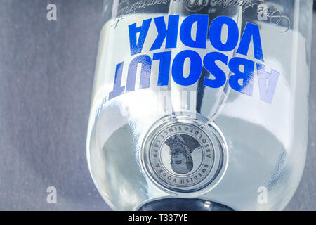 Bottle of pure Absolut vodka. Stock Photo