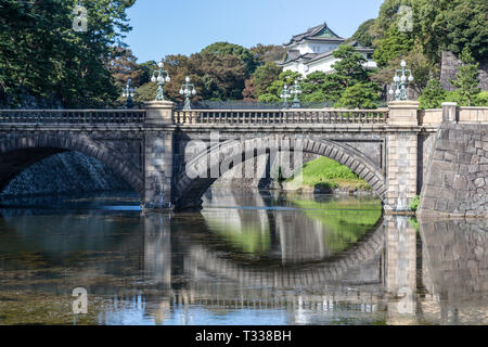 Nijubashi (Stone Bridge) Imperial Palace, Tokyo, Japan Stock Photo