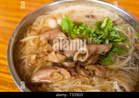 thin noodles with pork intestine, famous and traditional Taiwan snacks Stock Photo