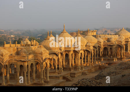 Bada Bagh, Jaisalmer, Rajasthan, India --- Cenotaphs old burial site of the rulers of jaisalmer Desert Stock Photo