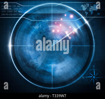 blue radar monitoring screen illustration Stock Photo