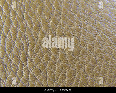 Closeup (macro) of brown textured leather surface. Glossy, shiny. Stock Photo