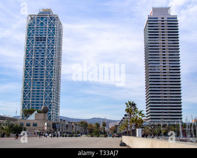 BARCELONA, SPAIN-MARCH 14, 2019: Hotel Arts and Torre Mapfre skyscrapers Stock Photo