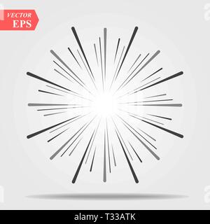Burst of sun rays in hipster line style. Vector graphic lines of sun beams.Sun stylized geometrical pencil sketch ornament drawing for tattoo, decorat Stock Vector