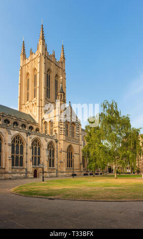 St Edmundsbury Cathedral tower in Bury St Edmunds viewed from the Great Courtyard Stock Photo