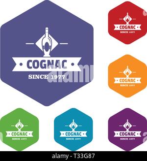 Bottle cognac icons vector colorful hexahedron set collection isolated on white Stock Vector