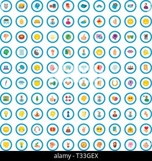 100 psychology icons set in cartoon style for any design vector illustration Stock Vector
