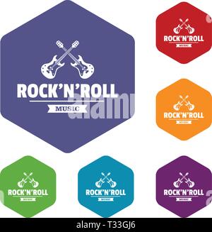 Rock n roll icons vector colorful hexahedron set collection isolated on white Stock Vector