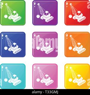 Demolish truck icons set 9 color collection isolated on white for any design Stock Vector