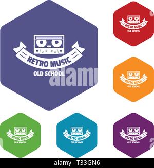 Radio retro music icons vector colorful hexahedron set collection isolated on white Stock Vector