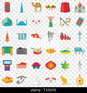 Beautiful landmark icons set. Cartoon style of 36 beautiful landmark vector icons for web for any design Stock Vector