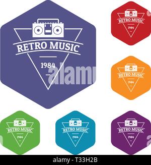 Retro music icons vector colorful hexahedron set collection isolated on white Stock Vector