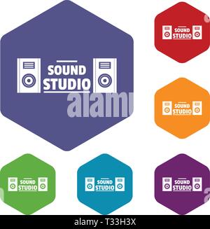 Record sound studio icons vector colorful hexahedron set collection isolated on white Stock Vector