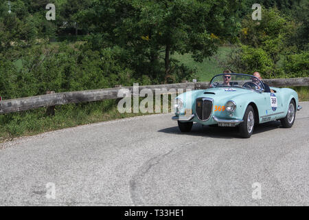 LANCIA AURELIA B24 S 1955 on an old racing car in rally Mille Miglia 2018 the famous italian historical race (1927-1957) Stock Photo