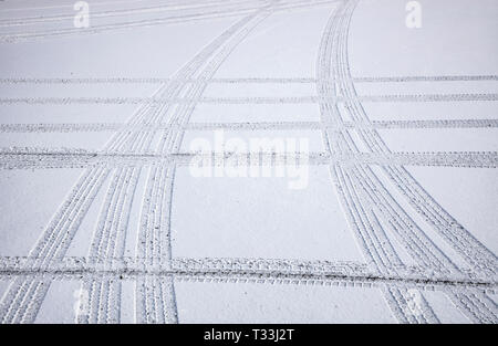 Traces of tires, in the snow, tire profiles, Stock Photo