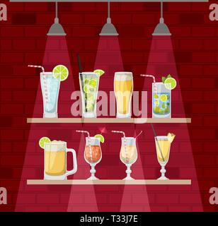chelf bar with cocktails cups Stock Vector