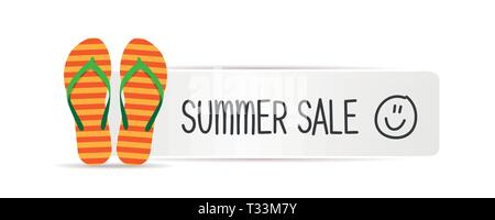 summer sale typography message with blue striped flip flops vector illustration EPS10 Stock Vector