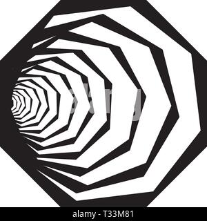 Abstract Arabesque Swirl Octogon Tunnel Left Side Perspective black on transparent background graphic design Stock Vector