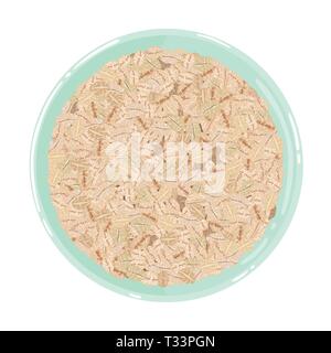 Oat flakes in a bowl, top view. Healthy natural breakfast. Portion of oats in a bowl isolated over white. Vector hand drawn illustration. Stock Vector
