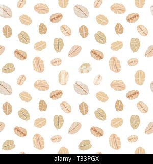 Seamless pattern with oat flakes on white background. Vector seamless pattern, hand drawn illustration. Oat flakes background. Stock Vector