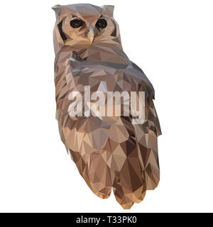 Realistic low poly illustration of an owl; nocturnal bird Stock Photo