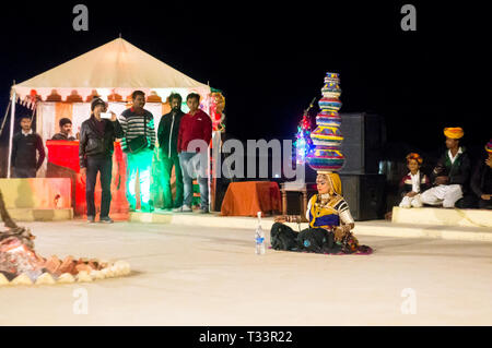 Dance performers at a desert camp in sum jaisalmer rajasthan  Stock Photo