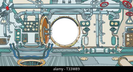 compartment or command deck of a spaceship. Pop art retro vector illustration vintage kitsch Stock Vector